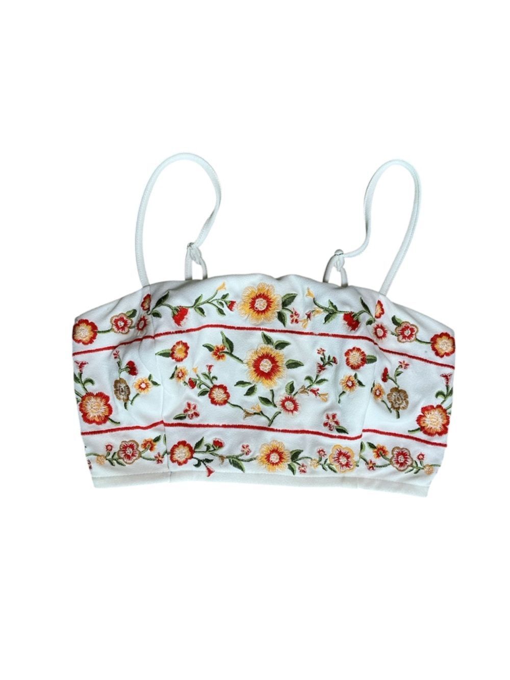 Forever 21 White Embroidered Floral Crop Top Adjustable Straps Size Small